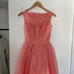 Vintage 50s Betty Lane Tea Party Dress XS Pink Chiffon Petticoat Fit Flare Prom